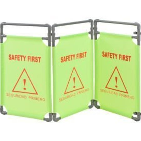 GLOBAL EQUIPMENT Global Industrial„¢ "Safety First" Folding Fabric Barrier, Lime Green, English/Spanish DW-M10-SP